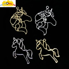 5 unidades de abalorios de plata con bisel de unicornio para artesanía de resina UV, Kawaii, oro, Animal, caballo, joyería, accesorios, colgantes con marco de Metal 2024 - compra barato