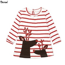 Dxton Baby Girls Dresses Kids Vestdios Cartoon Long Sleeve Stripes Christmas Dresses With Animal Deer Dress For Children 2-8Year 2024 - buy cheap