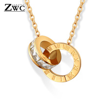 ZWC New Fashion Luxury Gold Color Roman Numeral Necklace Pendants for Women Wedding Party Stainless Steel Necklace Jewelry Gift 2024 - buy cheap