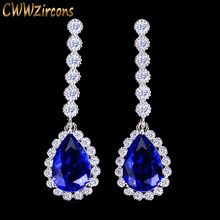 CWWZircons Fashion Jewelry 2021 White Gold Color Round Cubic Zirconia Blue Green and Red Water Drop Earrings for Women CZ251 2024 - buy cheap