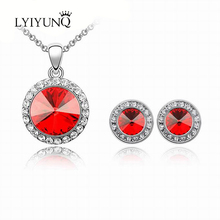 LYIYUNQ Classic Round Crystal Earrings Pendant Necklace Jewelry Set Trendy Party Simple Style Jewelry Sets For Women 2024 - buy cheap