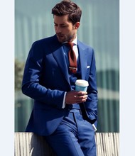 Nueva llegada padrinos de boda pico solapa novio esmoquin azul real hombres trajes boda mejor hombre Blazer (chaqueta + Pantalones + chaleco) c50 2024 - compra barato