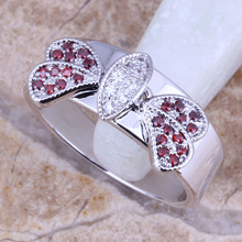 Jitter Red Garnet White CZ Silver Plated Butterfly Ring Size 6 / 7 / 8 / 9 E550 2024 - buy cheap