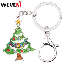 WEVENI Enamel Alloy Christmas Tree Key Chain Ring Rhinestone Gift Decoration Jewelry For Women Girls Car Teen Bag Charms Pendant 2024 - buy cheap