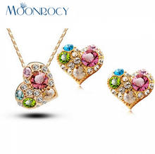 MOONROCY Free Shipping Necklace and Earring Jewelry set Rose Gold Color Crystal Heart multicolor crystal set for women gift 2024 - buy cheap