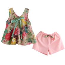 Children Girls Summer Floral Printed Sleeveless Baby Vest Tops +Shorts Sets For Girls Kids Outfit Suits 2-8Y S2 2024 - buy cheap