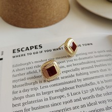 Vintage 100% Authentic 925 Sterling silver Red Enamel Gold engraved Square Stud earrings FINE jEWELRY E182 2024 - buy cheap