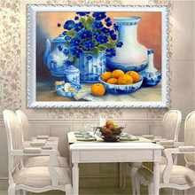 Pintura de diamantes DIY, punto de cruz, cubo, taladro de porcelana azul y blanca, bordado de diamantes, decoración del hogar, costura de diamantes 2024 - compra barato