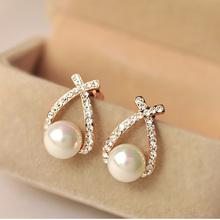 Simulated Pearl Stud Earrings For Woman Fashion Gold Crystal Brincos Pendientes Cubic Zirconia Rhinestone Earring Jewelry 2024 - buy cheap