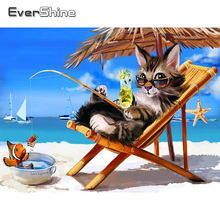 Evershine-pintura de diamantes 5D, mosaico de diamantes de imitación de gato cuadrado completo, imágenes de animales, bordado de diamantes de dibujos animados 2024 - compra barato