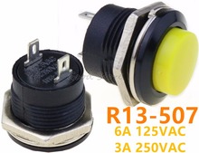 Interruptor de botón momentáneo de Color amarillo R13-507, reinicio de encendido y apagado, 16MM, 3A, 250V, CA, botón redondo, 5 uds. 2024 - compra barato