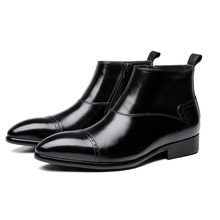 Moda puntiagudas negras botas de Chelsea botas de tobillo para hombre Botas de vestir de cuero genuino zapatos de negocios masculinos 2024 - compra barato