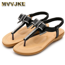 MVVJKE  2019 Summer Korean bowknot sandals water drill ethnic wind elastic belt women's shoes Bohemian flat sandals 2024 - buy cheap