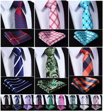 Floral Stripe Check Paisley Polka Dot 3.4" 100%Silk Wedding Jacquard Men Tie Necktie Pocket Square Handkerchief Set Suit #H7 2024 - buy cheap