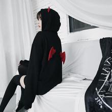 Ruibbit-Sudadera con capucha para mujer, suéter informal de color negro con estampado Punk gótico, para primavera y otoño 2024 - compra barato