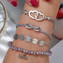 Bohopan 4PCS/Set Fashion Light Purple Beads Bracelets Simple Double Hollow Out Heart Bracelets Boho Bangles Bracelets For Gifts 2024 - buy cheap