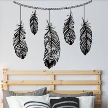 Feathers Wall Decal Tribal Feather Wall Stickers Boho Bohemian Home Bedroom Decor Vinyl Feathers Pattern Wall Art MuralAY1256 2024 - buy cheap