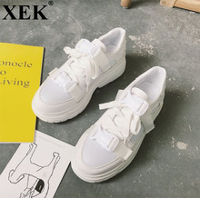 Xek tênis feminino de couro legítimo + malha, calçado casual com fivela plana para caminhada feminino zll61 2018 2024 - compre barato