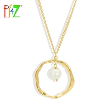 F.J4Z New Original Design Necklace Alloy Mobius Circle Faux Pearl Pendants & Necklaces For Women Costume Sweater Chain 2024 - buy cheap