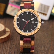 Relógio retrô de madeira para homens, relógio de pulso quartzo com pulseira ajustável com calendário e data, cor misturada, exclusivo 2024 - compre barato