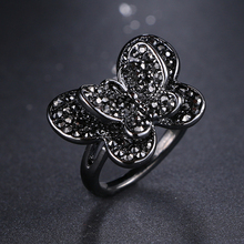 Luxury Shinny Black Cubic Zirconia Black Gun Plated Butterfly Shape Rings Anillos Mujer For Women Men Jewelry Wholesale R-015 2024 - compre barato