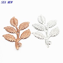 SEA MEW 50 PCS 32*50mm Copper Material Filigree Branch Leaf Pendant 7 Colors Plated Connectors For Jewelry Making 2024 - купить недорого