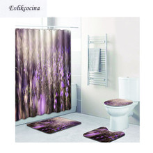 Free Shipping Light Purple Flower Sea Casa De Banho Bathroom Carpet Toilet Bath Mat Set Scenic Tapis Salle De Bain Alfombra Bano 2024 - buy cheap