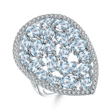Женское коктейльное кольцо gemb's BALLET, из серебра 925 пробы с натуральным небесно-синим топазом, 6,31 карат 2023 - купить недорого