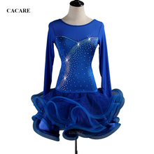 CACARE Latina Latin Dance Dress Women Girls Tango Salsa Fringed Dress Ballroom Customize D0204 Rhinestones Sheer Hem Mesh Sleeve 2024 - buy cheap