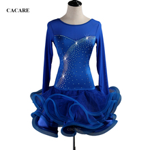 Cacare vestido de dança latina feminino, vestido franjado para salão de baile personalizado com strass d0204 manga de malha transparente para mulheres e meninas 2024 - compre barato