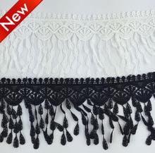New Arrival 5 Yards Beautiful 8CM Width Embroidery Lace Trim  White/Black Fringe Tassel Embroidered Lace Fabrics Hot Sale 2024 - buy cheap