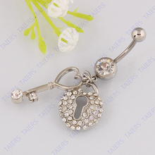 Navel ring body piercing fashion jewelry belly button ring heart key belly bar 14G 316L surgical steel Nickel-free 2024 - buy cheap