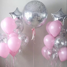 Globo de confeti de plata de 36 pulgadas, globo de látex de color rosa y blanco, decoración de fiesta de cumpleaños de princesa para bebé 2024 - compra barato