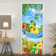 Pvc auto-adesivo porta adesivo criativo frutas cartaz 3d foto pintura da parede papel de parede sala de estar quarto restaurante porta mural 2024 - compre barato