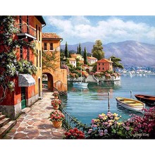 CHENISTORY Frameless Romantic Harbor DIY Painting By Numbers Landscape Canvas Painting Home Decor For Living Room Wall Artwork 2024 - buy cheap