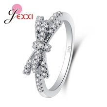 High Quality Genuine 925 Sterling Silver Simple Bowknot Shaped Clear White CZ Stones Finger Rings for Women Bridal Jewelry 2024 - buy cheap