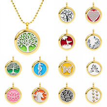 25mm gold color tree of life unicorn diffuser Perfume essential oil diffuser locket pendant necklace women jewelry 1 pad random 2024 - buy cheap