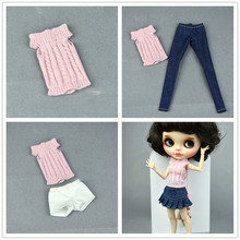 Conjunto de roupas de malha rosa com saia, jeans e calças para topshop, 1/6 bjd xinyi, barbie, blyfr st boneca 2024 - compre barato