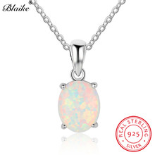 Blaike 100% Solid 925 Sterling Silver Oval Opals Pendants For Women White Fire Opal Birthstone Charm Necklace Fine Jewelry Gifts 2024 - buy cheap