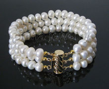 free shipping  8" 3row 8mm white bread shape freshwater pearl bracelet-GP clasp@^Noble style Natural Fine jewe 2024 - buy cheap