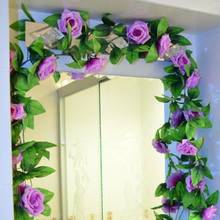 2.45 Meters Silk Rose Artificial Flower String Ivy Vine Fake leaf Hanging Garland Flower For Wedding Home Party Decoration 2024 - buy cheap