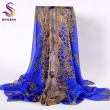 [BYSIFA] Chiffon Silk Scarf Shawl Fashion Accessories Dark Blue Women Classic Floral Large Square Scarves Summer Beach Cover-Ups 2024 - buy cheap