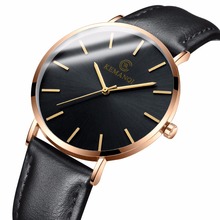 Мужские часы, новинка 2018, стильный кожаный ремешок, кварцевые часы, минималистичные наручные часы для нежных мужчин, популярные мужские часы 2024 - купить недорого