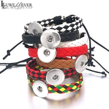 Fashion Adjustable 019 Pu Leather Bangle Hand Weave Fit 18mm Snap Button Bracelet Interchangeable Charm Jewelry For Women Gift 2024 - buy cheap