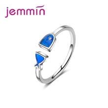 Recién llegado Loverly Blue Fish Sparking Zirconia cúbica 925 plata esterlina ajustable dedo anillo mujer niñas favorito 2024 - compra barato