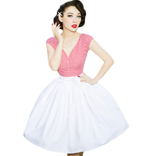 Vintage 50s60s Sweet Gentle Slim V-neck Tank Dress Red Plaid Bow Tutu Dress Fashion Temperament Hepburn Style Dress 2024 - buy cheap