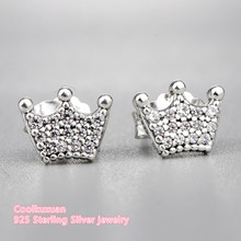  Spring Original 925 Sterling Silver Enchanted Crowns Stud Earrings, Clear CZ Fashion Earrings for Women Fine Jewelry Gift 2024 - buy cheap