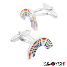 Savoyshi abotoaduras de arco-íris masculinas, botões de camisa com esmalte de alta qualidade, joias de marca para presente moda masculina 2024 - compre barato
