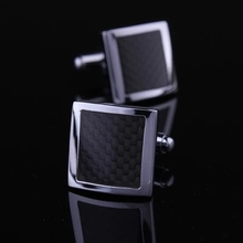 Factory Price Retail Classic Men Gifts Cuff links Copper Material Black Square Bamboo Fiber Design CuffLinks Free Shipping 2024 - buy cheap