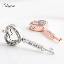 1Pc Romantic Crystal Heart Key Glass Photo Memory Medaillon Floating Locket Pendant кулон For Women Relicario Collier Jewelry 2024 - buy cheap